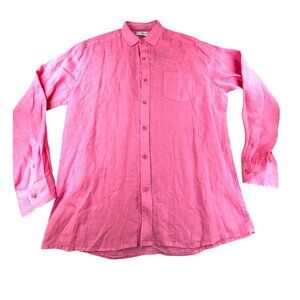 John Craig Pink Linen Shirt Long Sleeve Button-Up Mens Size L